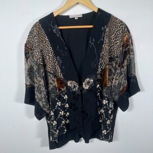 Black Floral & Animal Print Kimono Blouse